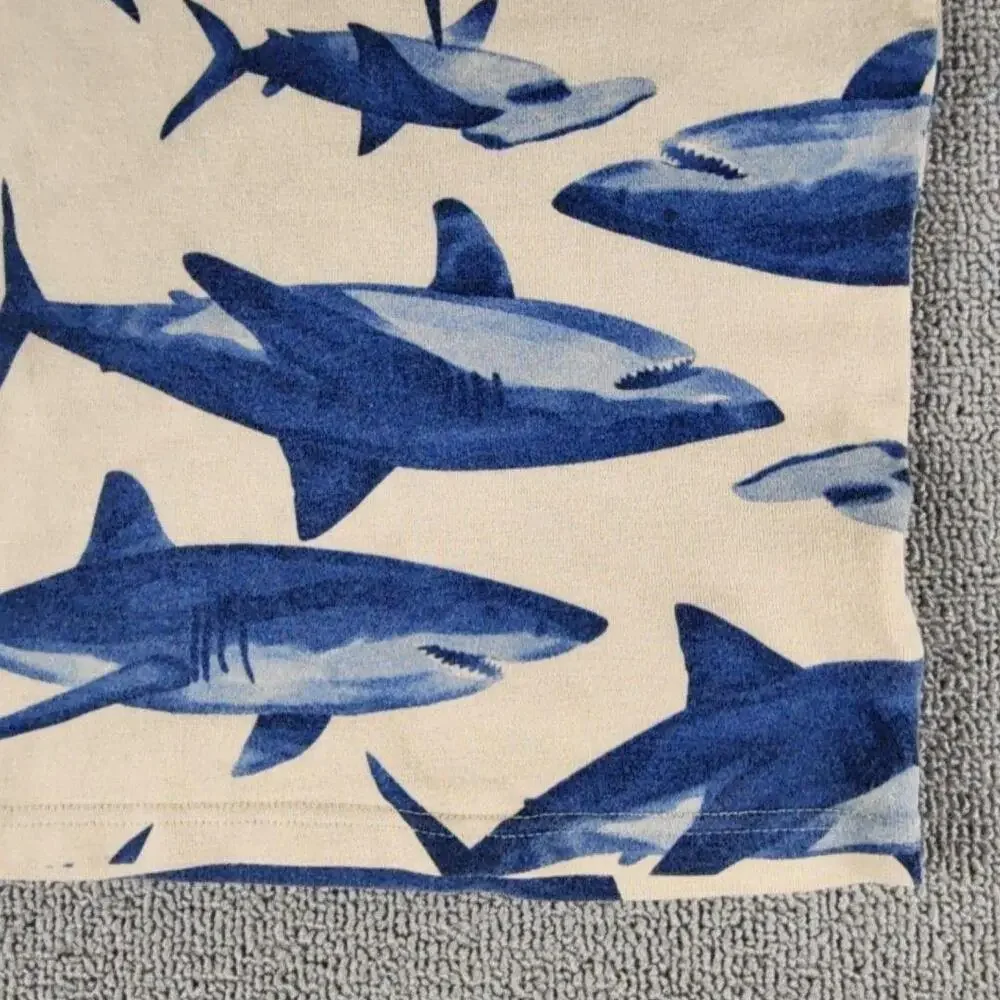 Carter's Shirt Youth 6 Beige Blue Shark Allover Graphic Tee Short Sleeve Cotton